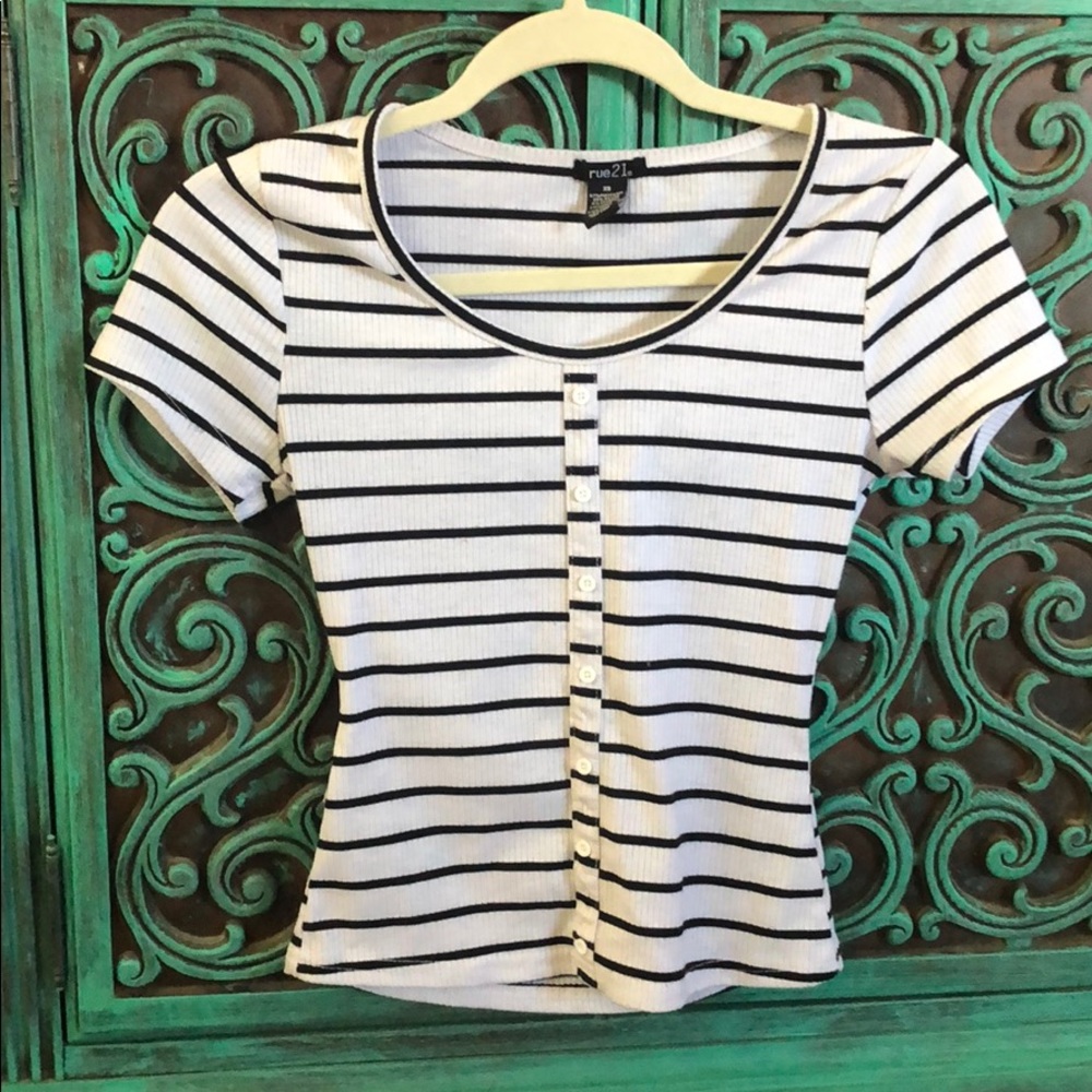 White with black stripes top